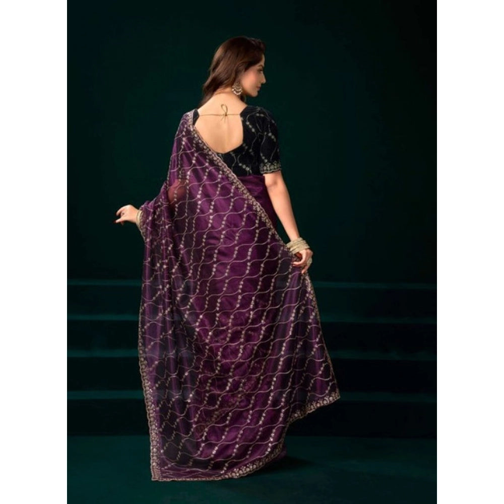 Seduva Women's Net Sequence Saree With Unstitched Blouse 5.5Mtr (Purple)