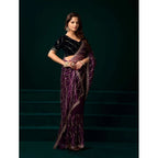Seduva Women's Net Sequence Saree With Unstitched Blouse 5.5Mtr (Purple)