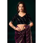 Seduva Women's Net Sequence Saree With Unstitched Blouse 5.5Mtr (Purple)