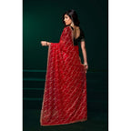 Seduva Women's Net Sequence Saree With Unstitched Blouse 5.5Mtr (Red)