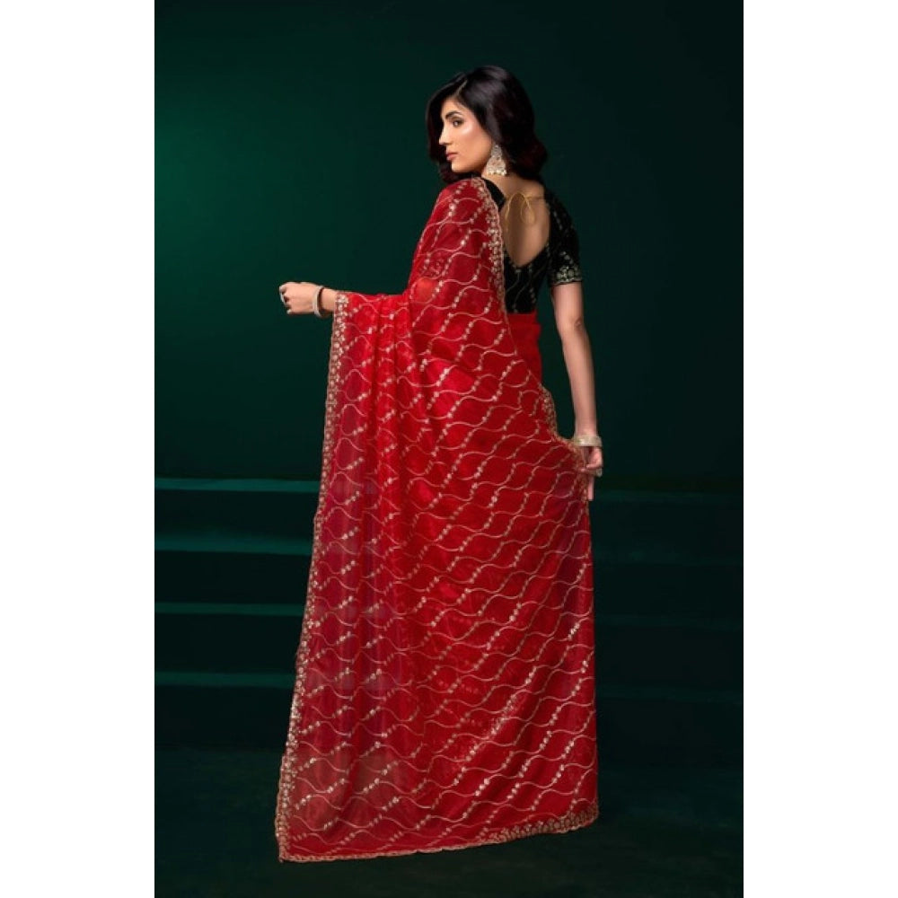 Seduva Women's Net Sequence Saree With Unstitched Blouse 5.5Mtr (Red)