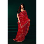 Seduva Women's Net Sequence Saree With Unstitched Blouse 5.5Mtr (Red)