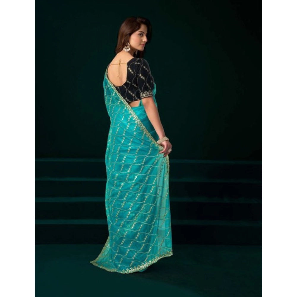 Seduva Women's Net Sequence Saree With Unstitched Blouse 5.5Mtr (Turquoise)