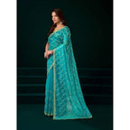 Seduva Women's Net Sequence Saree With Unstitched Blouse 5.5Mtr (Turquoise)