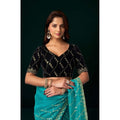 Seduva Women's Net Sequence Saree With Unstitched Blouse 5.5Mtr (Turquoise)