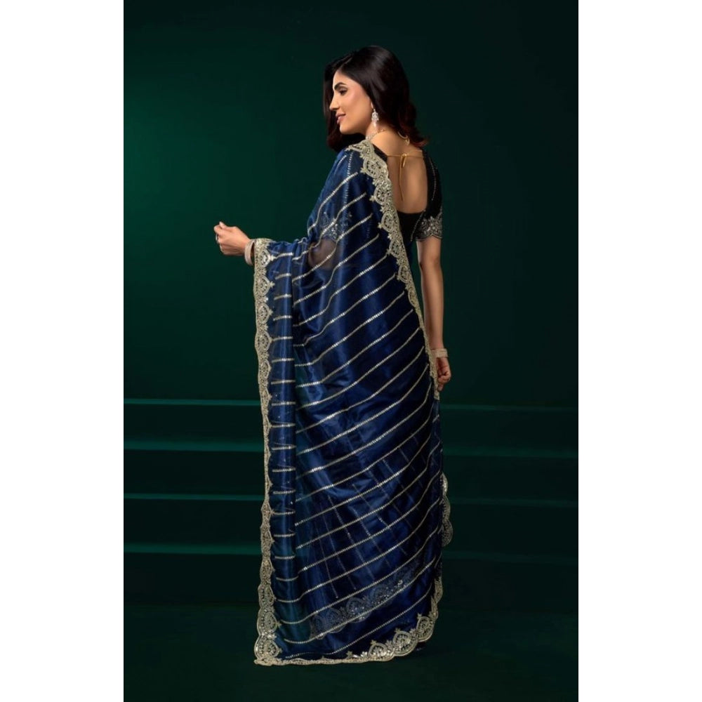 Seduva Women's Net Sequence Saree With Unstitched Blouse 5.5Mtr (Blue)