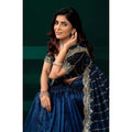 Seduva Women's Net Sequence Saree With Unstitched Blouse 5.5Mtr (Blue)