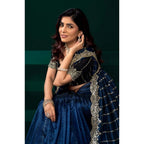 Seduva Women's Net Sequence Saree With Unstitched Blouse 5.5Mtr (Blue)