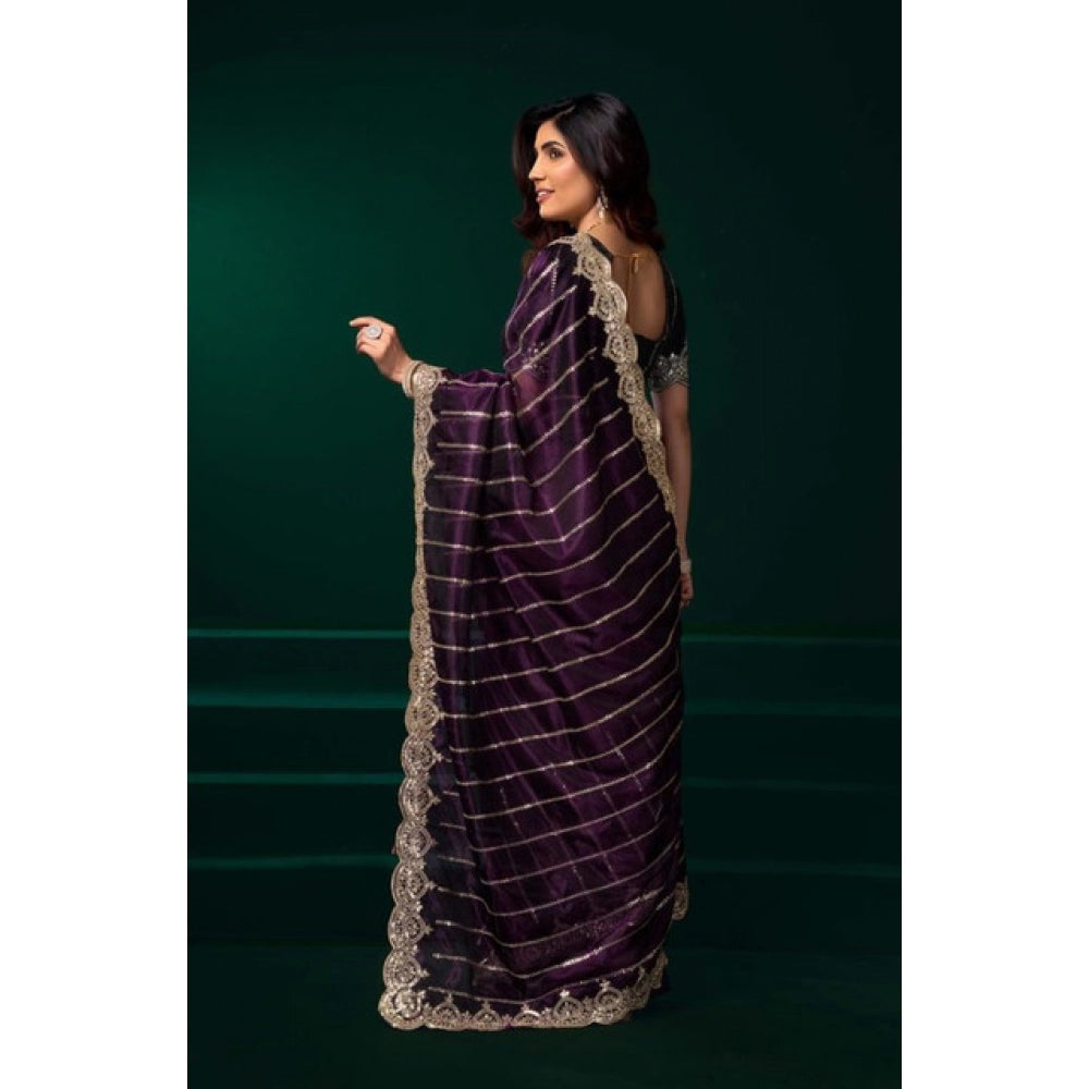 Seduva Women's Net Sequence Saree With Unstitched Blouse 5.5Mtr (Wine)