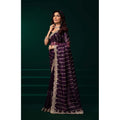 Seduva Women's Net Sequence Saree With Unstitched Blouse 5.5Mtr (Wine)
