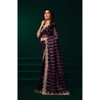 Seduva Women's Net Sequence Saree With Unstitched Blouse 5.5Mtr (Wine)