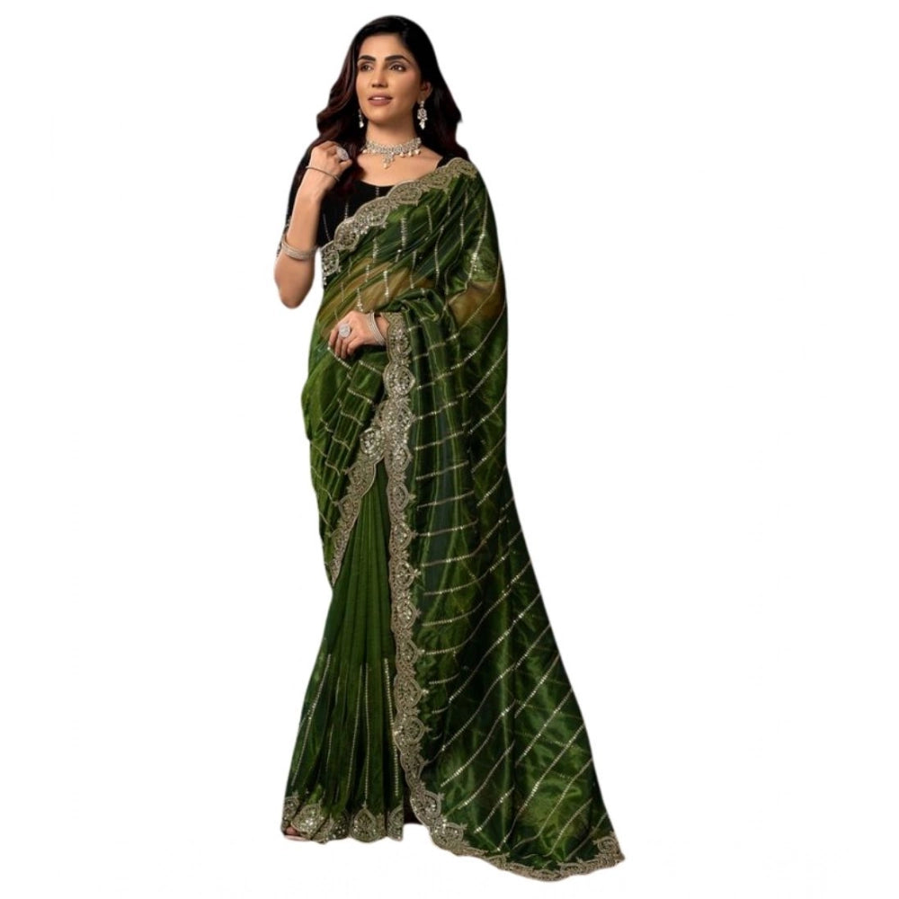 Seduva Women's Net Sequence Saree With Unstitched Blouse 5.5Mtr (Green)