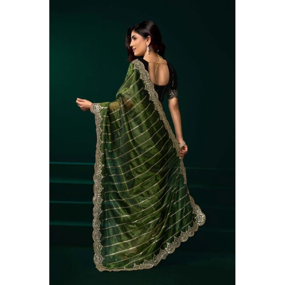 Seduva Women's Net Sequence Saree With Unstitched Blouse 5.5Mtr (Green)