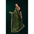 Seduva Women's Net Sequence Saree With Unstitched Blouse 5.5Mtr (Green)