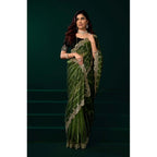 Seduva Women's Net Sequence Saree With Unstitched Blouse 5.5Mtr (Green)