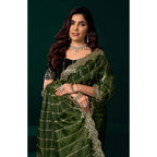 Seduva Women's Net Sequence Saree With Unstitched Blouse 5.5Mtr (Green)