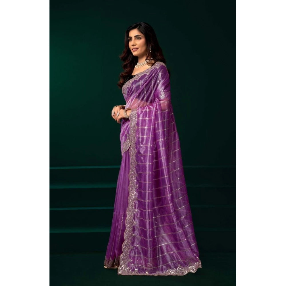 Seduva Women's Net Sequence Saree With Unstitched Blouse 5.5Mtr (Lavender)