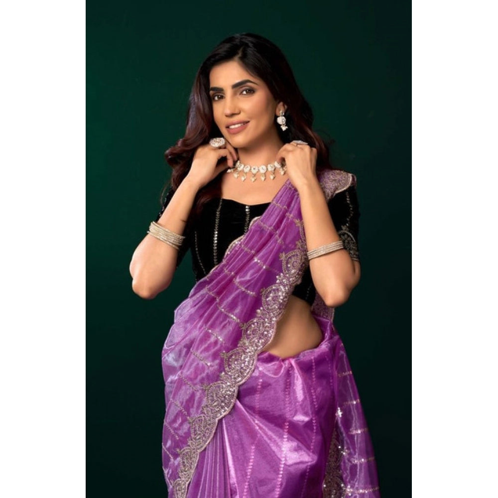 Seduva Women's Net Sequence Saree With Unstitched Blouse 5.5Mtr (Lavender)
