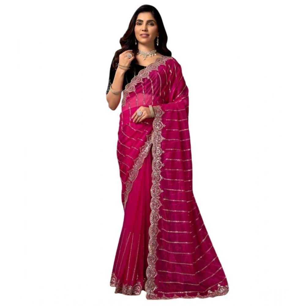 Seduva Women's Net Sequence Saree With Unstitched Blouse 5.5Mtr (Pink)