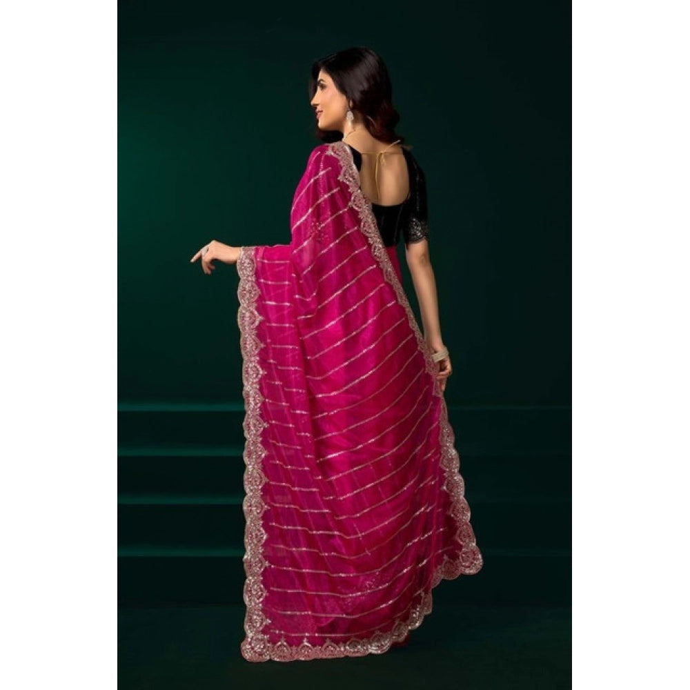 Seduva Women's Net Sequence Saree With Unstitched Blouse 5.5Mtr (Pink)