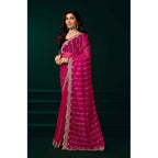 Seduva Women's Net Sequence Saree With Unstitched Blouse 5.5Mtr (Pink)