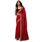 Seduva Women's Net Sequence Saree With Unstitched Blouse 5.5Mtr (Red)