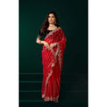 Seduva Women's Net Sequence Saree With Unstitched Blouse 5.5Mtr (Red)