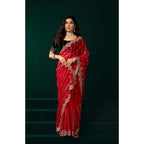 Seduva Women's Net Sequence Saree With Unstitched Blouse 5.5Mtr (Red)