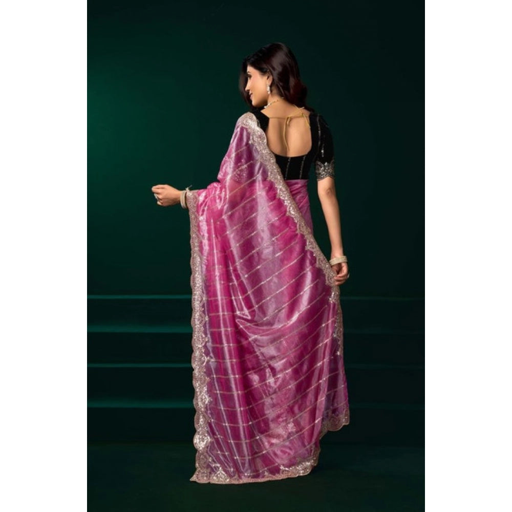 Seduva Women's Net Sequence Saree With Unstitched Blouse 5.5Mtr (Pink)
