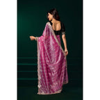 Seduva Women's Net Sequence Saree With Unstitched Blouse 5.5Mtr (Pink)