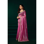 Seduva Women's Net Sequence Saree With Unstitched Blouse 5.5Mtr (Pink)