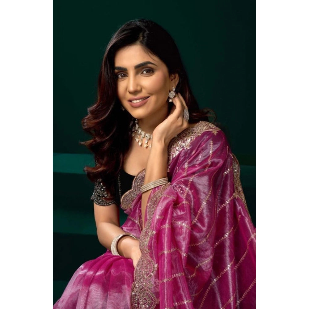 Seduva Women's Net Sequence Saree With Unstitched Blouse 5.5Mtr (Pink)