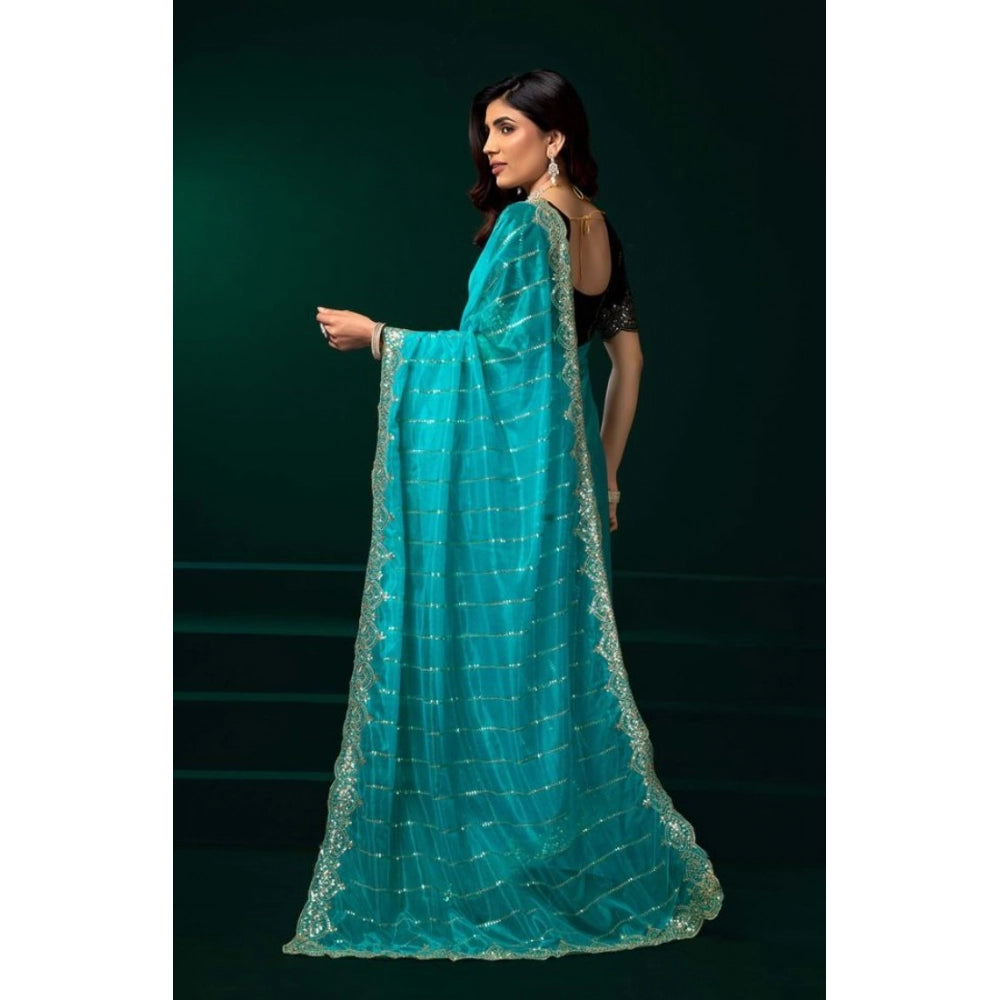 Seduva Women's Net Sequence Saree With Unstitched Blouse 5.5Mtr (Turquoise)