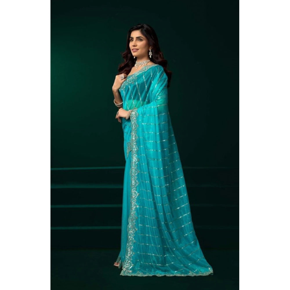 Seduva Women's Net Sequence Saree With Unstitched Blouse 5.5Mtr (Turquoise)