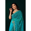 Seduva Women's Net Sequence Saree With Unstitched Blouse 5.5Mtr (Turquoise)