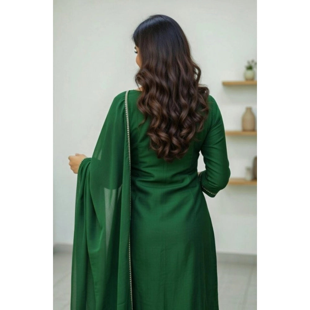 Seduva Women's Georgette Ethnic Motif Round 3/4th Sleeve Kurti With Pant Dupatta Set (Green)