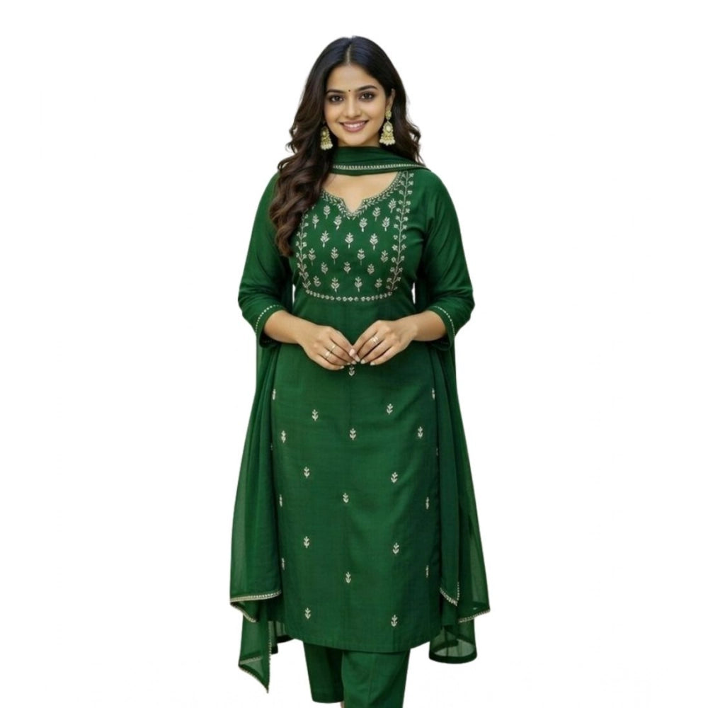 Seduva Women's Georgette Ethnic Motif Round 3/4th Sleeve Kurti With Pant Dupatta Set (Green)