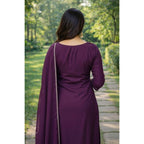 Seduva Women's Georgette Ethnic Motif Round 3/4th Sleeve Kurti With Pant Dupatta Set (Magenta)