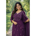 Seduva Women's Georgette Ethnic Motif Round 3/4th Sleeve Kurti With Pant Dupatta Set (Magenta)