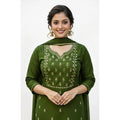 Seduva Women's Georgette Ethnic Motif Round 3/4th Sleeve Kurti With Pant Dupatta Set (Mahendi)