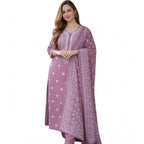 Seduva Women's Chanderi Silk Ethnic Motif Round 3/4th Sleeve Kurti With Pant Dupatta Set (Peach)