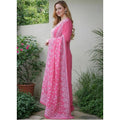 Seduva Women's Chanderi Silk Ethnic Motif Round 3/4th Sleeve Kurti With Pant Dupatta Set (Pink)
