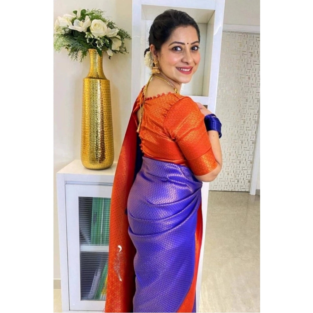 Seduva Women's Soft Lichi Silk Printed Saree With Unstitched Blouse 5.5Mtr (Blue)