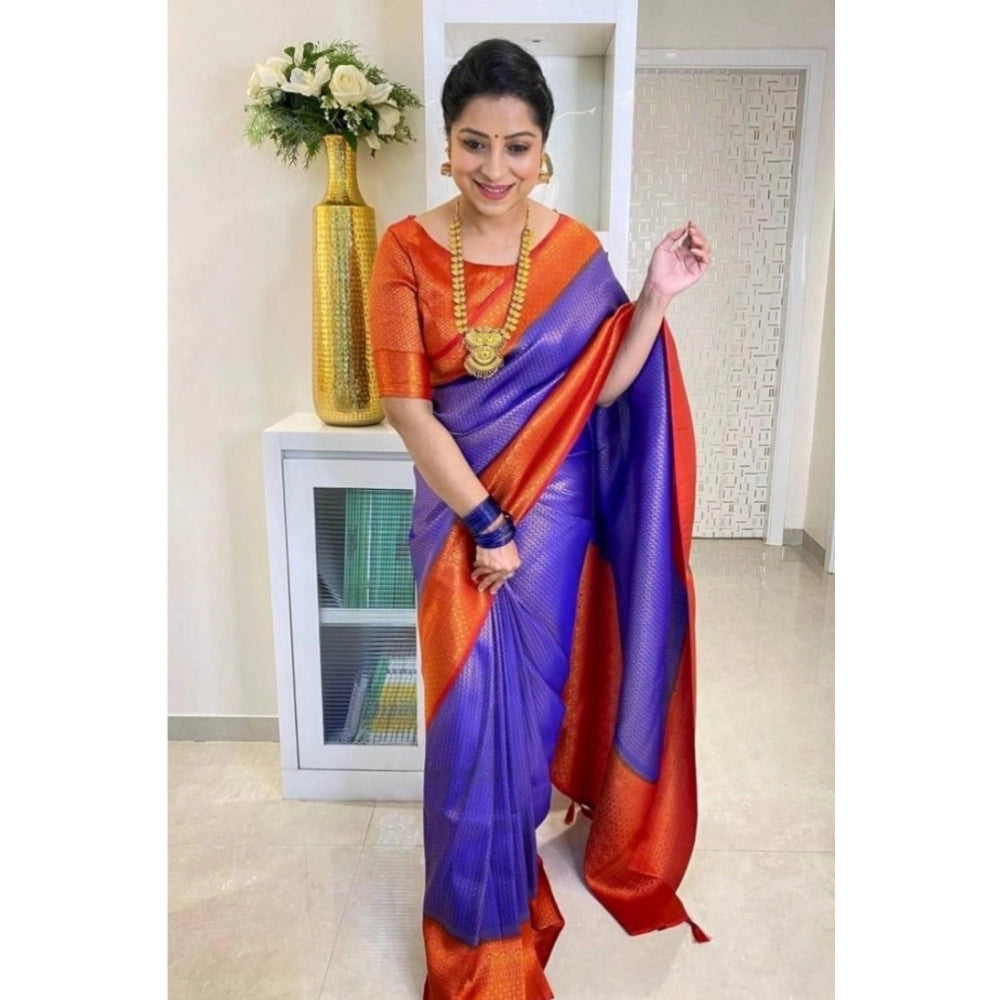 Seduva Women's Soft Lichi Silk Printed Saree With Unstitched Blouse 5.5Mtr (Blue)