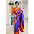 Seduva Women's Soft Lichi Silk Printed Saree With Unstitched Blouse 5.5Mtr (Blue)